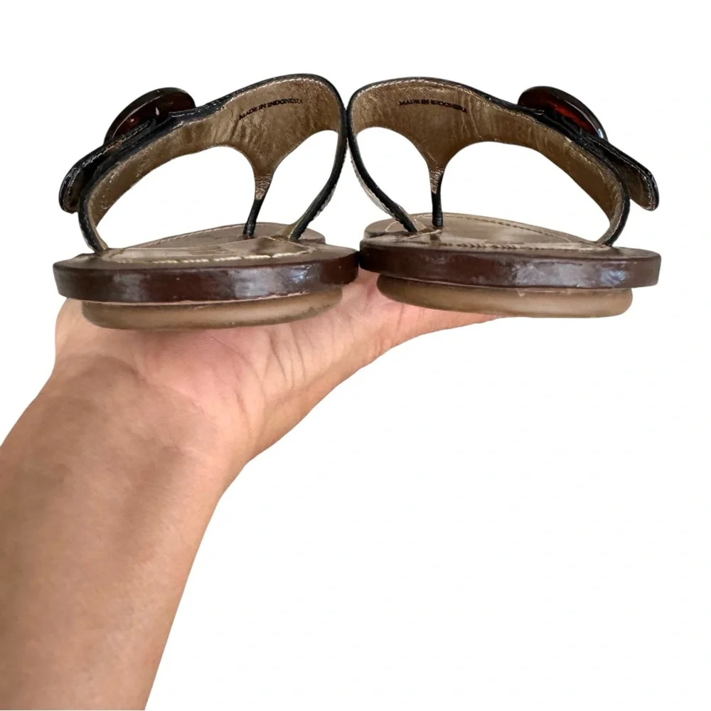 PRADA Black Patent Flat Sandals Leather Thong Slides Women’s 38 - Picture 12 of 17